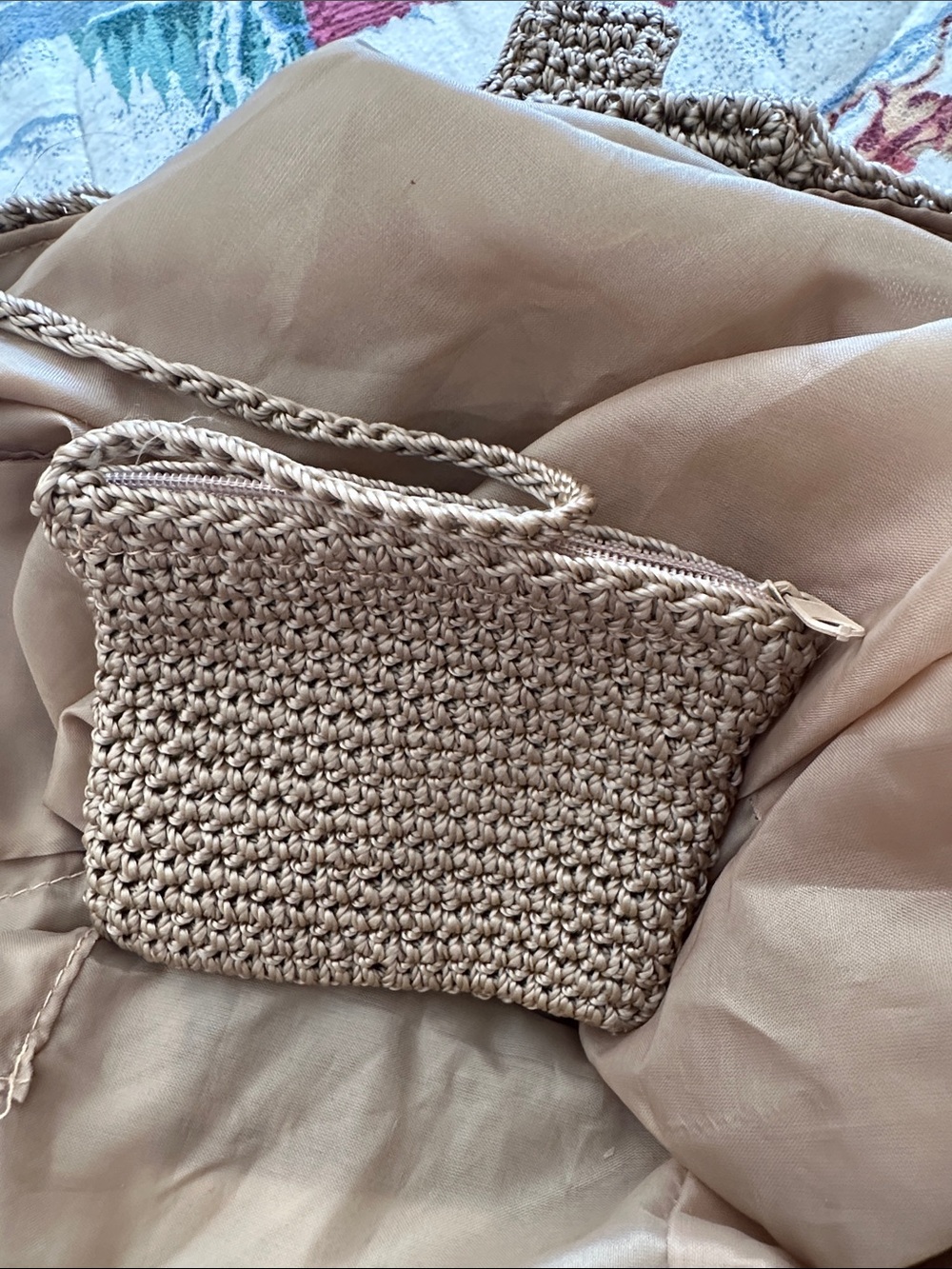 Woven Crochet Tote Bag in Tan - Picture 13 of 14